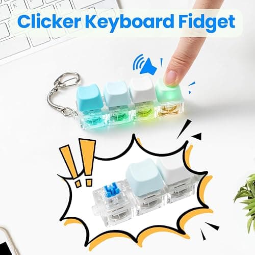 2 Pcs Keyboard Fidget Toy for Adult, Cute Cat Clicker Keyboard Fidget Keychain with LED Lights and No Light, Colorful 4-in-1 Loud Stress Relief Fidget Keyboard for Anxiety Decompression (Blue) thumbnail 3