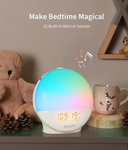ecozy Sunrise Alarm Clock for Heavy Sleepers, Smart Wake Up Light with Sunrise/Sunset Simulation, App & Voice Controlled, Natural Sounds & FM Radio, 4 Alarms & Snooze, 8 Colors Night Light for Bedroom thumbnail 5