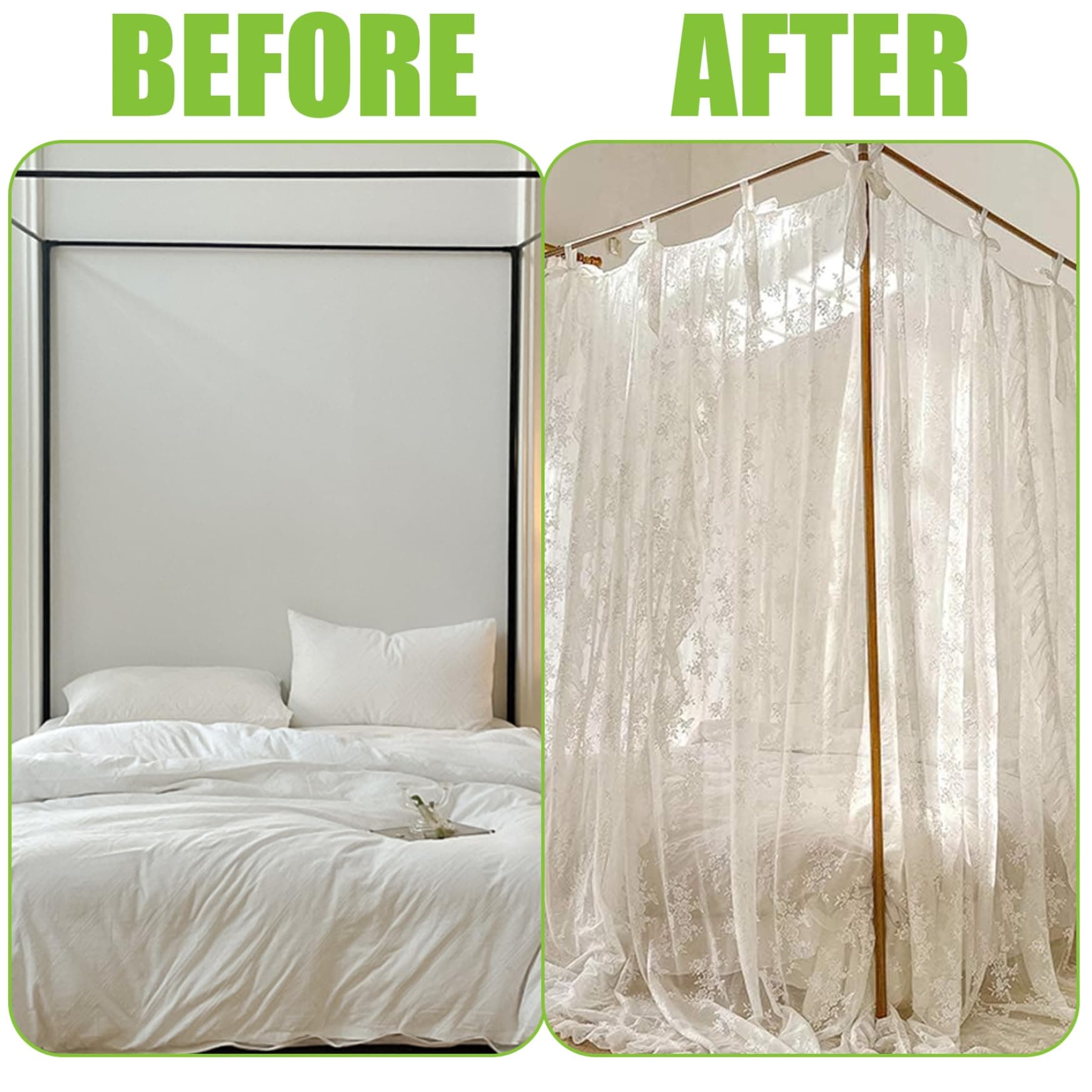 Canopy Bed Curtains Three-Opening Lace Princess Bed Canopy 4 Corner Post Hanging Curtains with Ties Fit 4.92ft thumbnail 5