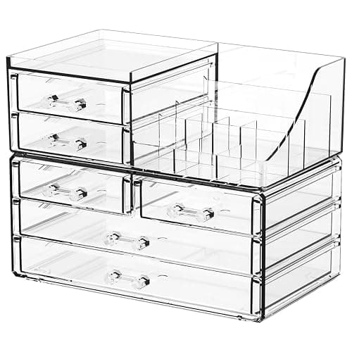 SUOXING Clear Acrylic Makeup Organizer for Vanity,Bathroom,Dresser,6 Drawer Cute Make up Organizers for Counter,Plastic Countertop Makeup Storage for Beauty,Jewelry,Brush,Cosmetic,Skin Care Organizer - Image 1