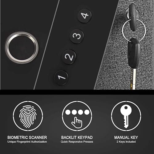 Biometric Slider Handgun Gun Safe for Nightstand, Desk, Bed Side,Truck - Auto Sliding Door Hand Gun Safe for Pistol -with Fingerprint, PIN Code, KEY Access thumbnail 5