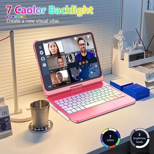 FUWANG Touch Keyboard Case for iPad A16 11/10th Gen, 360 Rotating, Hot Pink | Multi-Touch Trackpad, 7-Color Backlit, Pencil Holder, Keyboard for iPad A16 11th 11 inch 2025& 10th Generation 10.9 inch 2022 thumbnail 5