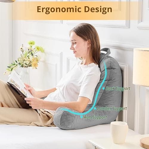 Sasttie Reading Pillows for Sitting in Bed Adult, Velvet Back Pillow Bed Sitting Up, Back-Rest Support Cushion for Sit Up on Couch, Sofa, and Floor, Dorm Essentials, Oeko-Tex Certified, Dark Grey - Standard (18-Inch) - Dark Grey thumbnail 5