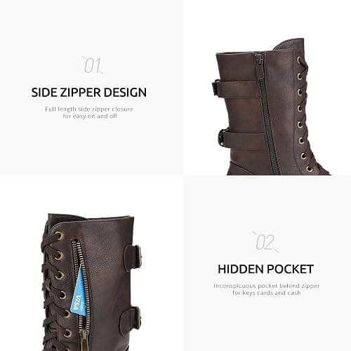 DREAM PAIRS Women's Mid Calf Built-in Wallet Pocket Lace up Military Combat Boots thumbnail 7