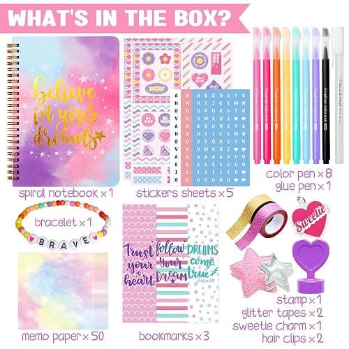 Nollh DIY Journal Kit for Girls - 26PCS Teen Tween Girl Gifts Trendy Stuff, Stocking Stuffers, Scrapbook Supplies Stationery Set, Art Crafts Kit - Ideal Gifts for 8 9 10 11 12 13 14 Year Old Girl thumbnail 6