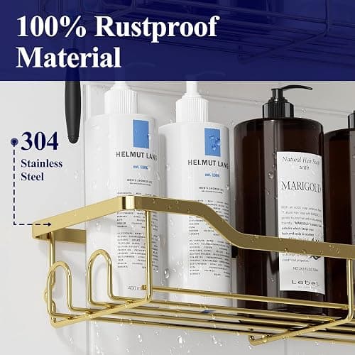 Kitsure Shower Caddy Large - Adhesive Shower Organizer, Stainless Steel Shower Shelf for Inside Shower, No Drill Bathroom Organizers and Storage, Home Decor Accessories, 2 Pack, Gold - Gold - Large thumbnail 3