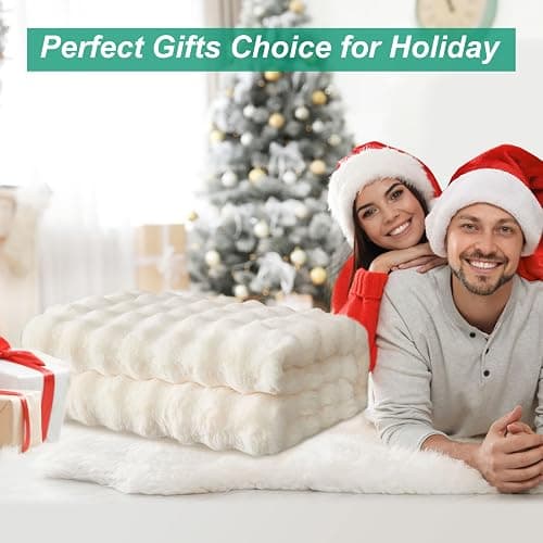 GKXLH Fluffy Blanket White - Soft Throw Blanket for Couch, Fuzzy Plush Rabbit Faux Fur Blanket, Cute Cozy Blankets for Women, Thick Bubble Blankets for Bed Sofa Bedroom Living Room - 39" x 63" Small - White - 39" x 63" (Small) thumbnail 3