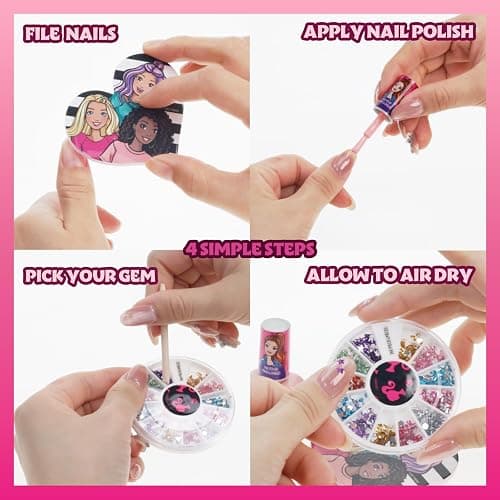 Townley Girl Barbie Movie 18 Piece Set Kids Water-Based Nail Polish Set, Includes Nail Polish, Nail Gems, Nail File for Age 3+, Parties Birthday thumbnail 4