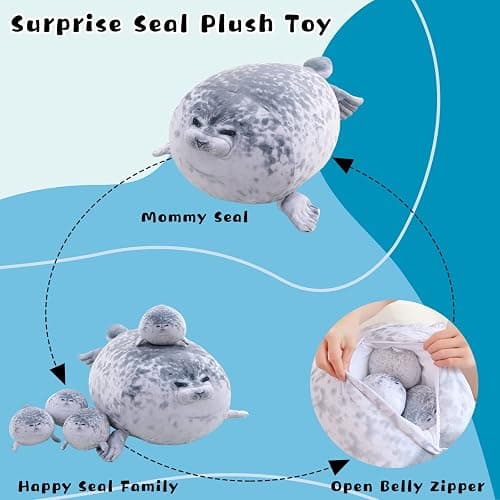 TOYSYM Chubby Blob Seal Pillow Cute Seal Plush with 4 Baby Plushies in Her Tummy, Soft Cotton Stuffed Animals Toy Gifts for Kids thumbnail 3