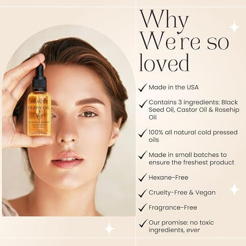Black Seed Oil, Rosehip Oil, Castor Oil Organic Cold Pressed for Face Anti-Aging Miracle Facial Moisturizer Serum Natural Skincare Fortifying Hydrates Skin Moisturizing Beauty Glow Oil 1 Fl Oz/30mL thumbnail 2