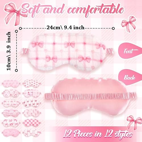 Cuffbow 12 Pcs Plush Sleeping Eye Masks Bulk Comfortable Sleep Eye Cover Mask for Kids Women Men Soft Furry Blindfold Faux Fur Shade for Travel Nap Sleepover Party Supplies (Bow) thumbnail 2