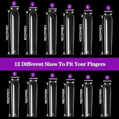 3XL Square Nail Tips, 240PCS Clear Full Cover Artificial False Nails Tips, Extra Long Square No C Curve Acrylic Nail Tips, XXXL Tapered Fake Nails for Salons Home DIY Nail Art 12 Sizes thumbnail 4