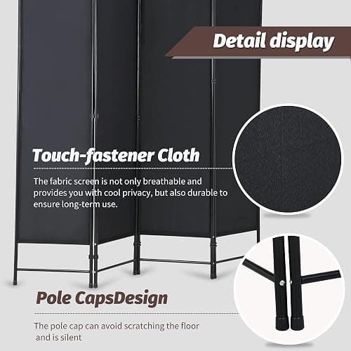 4 Panel Room Divider, 5.6FT Folding Portable Privacy Divider Metal Frame & Fabric Screen Freestanding Partition Screen for Bedroom Meeting Room Office (Black) thumbnail 4