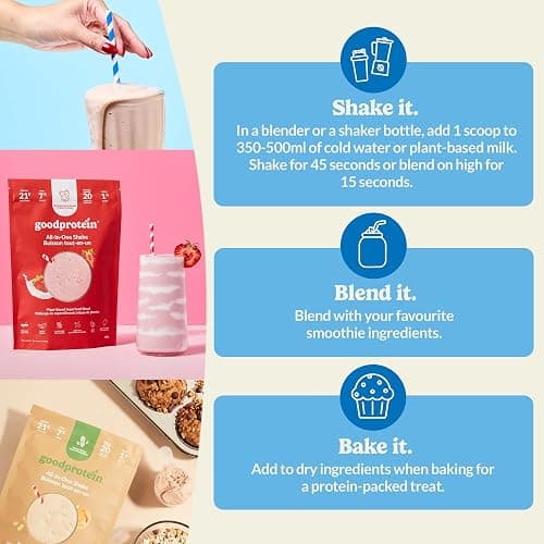 Good Protein Vegan Plant-based Protein Powder 100% Natural, Non-GMO, Dairy-free, Gluten-free, Soy-free, No Added Sugar and Nothing Artificial. Vanilla Milkshake All-in-One Shake 440 grams thumbnail 6