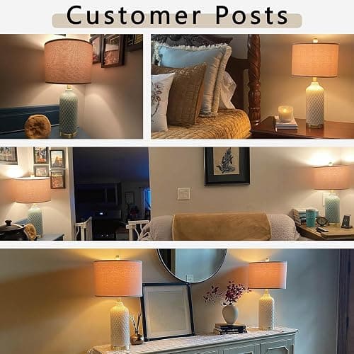24.25" Modern Ceramic Blue Table Lamps Set of 2 for Living Room Bedroom Bedside Table Lamp for Night Stands Boho Nightstand Lamp Coastal Side End Table Lamps Reading Light Home Office Dorm Deco Gifts thumbnail 5