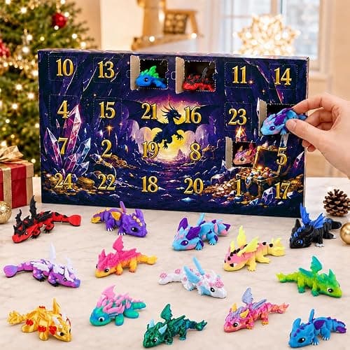 JOICEE 2026 Christmas Advent Calendar with Mini 3D Printed Dragon Animals | 24 Days 3D Printed Mini Dragon Animal Figurines Articulated Flexible Fidget Toys for Kids Boys Girls Xmas Party Favors Gifts thumbnail 6