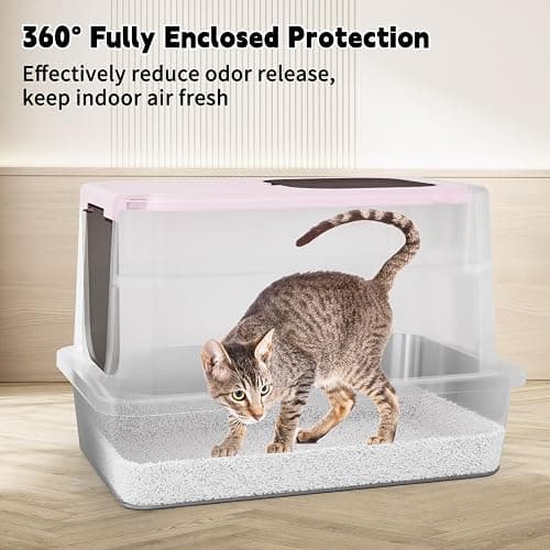 RIZZARI Enclosed Cat Litter Box: Pink Stainless Steel Odorless Litter Box with Top Holes - Anti Leakage - Large Litter Pan for Small to Large Sized Cats in Living Room Garage thumbnail 6