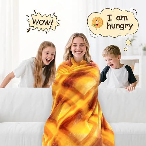mermaker Waffles Blanket 2.0 Double Sided 71 inches for Adult and Kids, Novelty Realistic Waffles Food Throw Blanket, 285 GSM Soft Flannel Blanket thumbnail 2