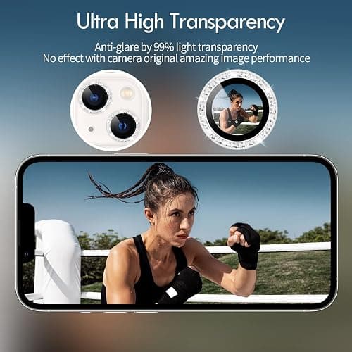 Xfilm Bling Diamond Individual Camera Lens Protector for iPhone 13 / iPhone 13 Mini, HD Clear Tempered Glass Camera Lens Screen Protection Cover, Case Friendly, Scratch Proof (Silver) thumbnail 6