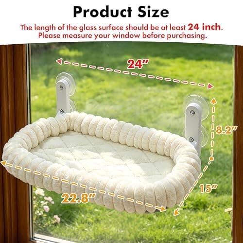 AMOSIJOY Cordless Cat Window Perch, Window Hammock for Cats with 4 Strong Suction Cups, Solid Metal Frame and Cushion Bed Cover, Indoor Cat Bed (L,Stripe) thumbnail 4