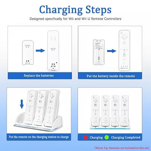 FoToxi 4-in-1 Wii Remote Charging Station with 4X 2800mAh Rechargeable Batteries & USB Charging Cord, LED Indicator Charging Dock for Wii/Wii U Controllers (Remotes Not Included) thumbnail 6