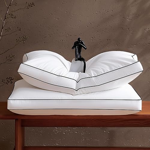 Feather Down Pillows King Size Set of 2 Pack,Luxury Hotel Collection Bed Pillows for Sleeping, Fluffy Soft Medium Firm Down Surround Gusseted Pillows for Side Back Stomach Sleepers 20 x 36 in - Image 1