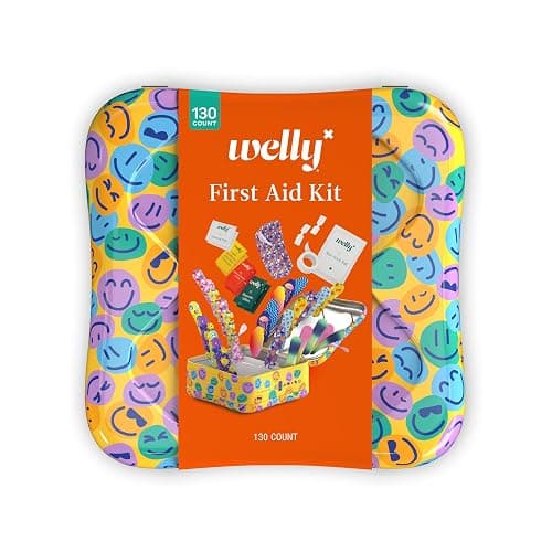 Welly First Aid Kit | FSA Eligible | Adhesive Flexible Fabric and Waterproof Bandages, Tape and Non-Stick Pads, Butterfly Strips, Triple Antibiotic and Hydrocortisone Ointments, Ibuprofen - 130 Count - Image 1