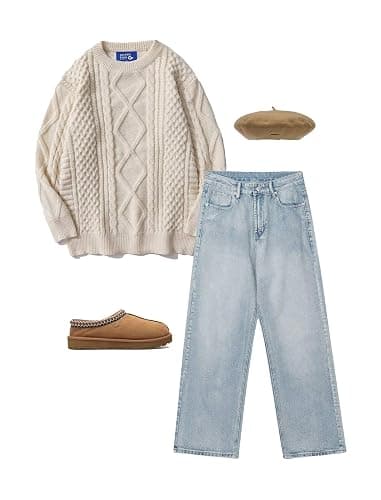 Aelfric Eden Oversized Knit Sweater Solid Vintage Pullover Sweater Unisex Woven Crewneck Knitted Tops - Khaki - X-Large thumbnail 7