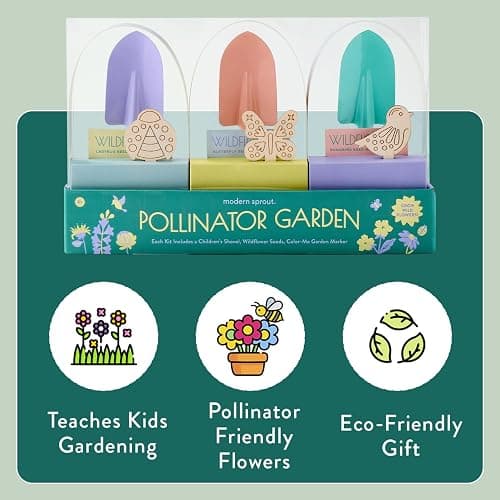 Modern Sprout Pollinator Garden Gift Set - Spring Gifts for Kids - Educational Gardening Tools for Little Gardeners - Eco-Friendly Kids Gardening Set w/Trowel, Wooden Markers & Wildflower Seeds (3-pk) thumbnail 4