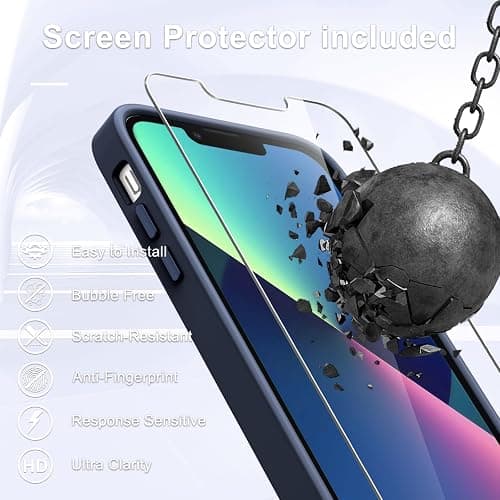 YENAPOON for iPhone 14 Case, iPhone 13 Case, with 1 Screen Protector, Matte Magnetic Slim Phone Cover, Support for Magsafe, Shockproof Protection Translucent Frosted Back,Navy Blue thumbnail 7