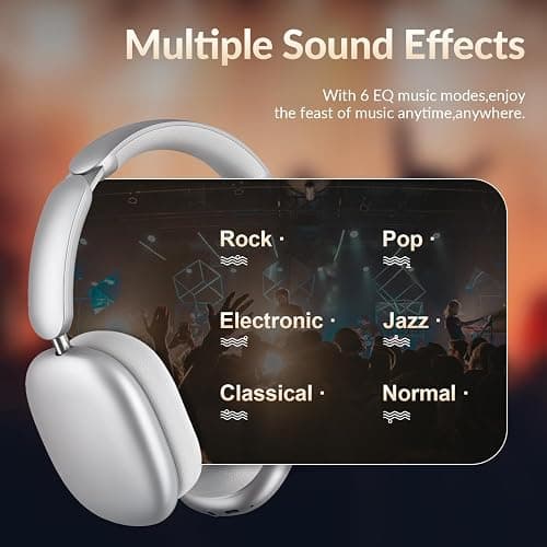 Wentronic Y02 Active Noise Cancelling Headphones,60H Battery,5 EQ Music Modes,Hi-Res Audio,Deep Bass,Foldable Wireless Over Ear Bluetooth 5.4 Headset,Breathable Leather Earpads (Silver) thumbnail 5