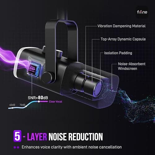 FIFINE USB/XLR Dynamic Microphone for Podcast Recording, PC Computer Gaming Streaming Mic with RGB Light, Mute Button, Headphones Jack, Desktop Stand, Vocal Mic for Singing YouTube-AmpliGame AM8 thumbnail 4