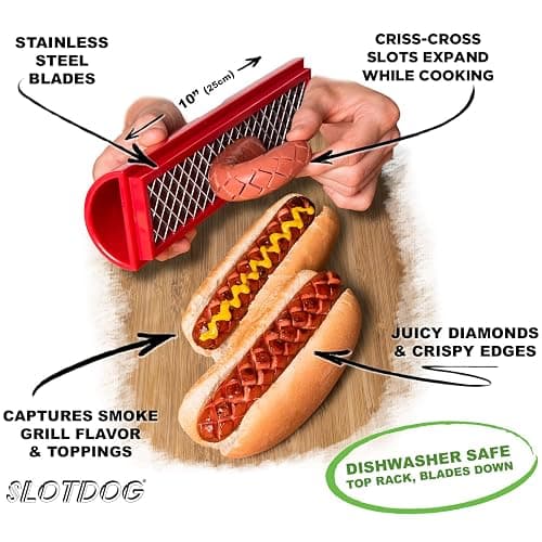 SLOTDOG - Hot Dog Slicing Tool - Stainless Steel Cutter Blades for Kitchen, Grilling, Tailgating, Camping and Backyard Outdoor BBQ - 10 inch - Red thumbnail 3