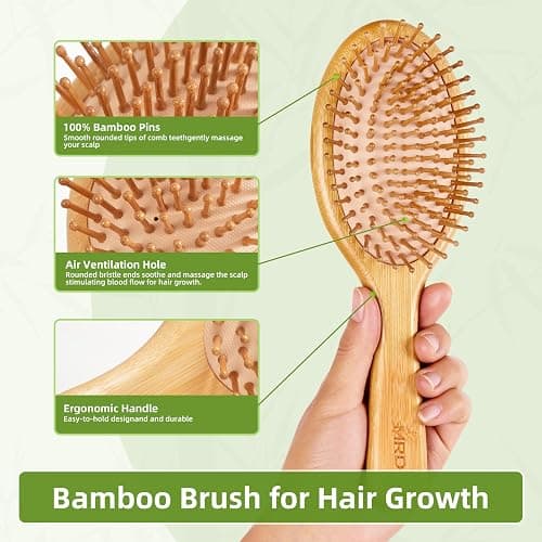 MRD Hair brush, Natural Bamboo Paddle Detangling Hairbrush, Massage Scalp Thick/Thin/Curly/Dry Hair For Women & Men thumbnail 4