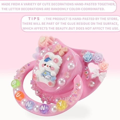 CutiePlusU Adult Sized Pacifier Dummy for Adult-Big Shield DIY Handmade-Bunny Pink thumbnail 6