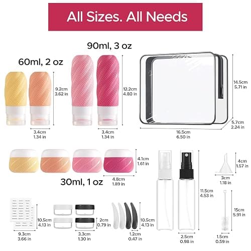 LitBear 23 Pack TSA Approved Travel Bottles for Toiletries, Leak Proof Refillable Travel Size Containers Kit with Silicone Squeezable Bottles Jars for Shampoo Lotion Conditioner, in Clear Bag, Pink thumbnail 9