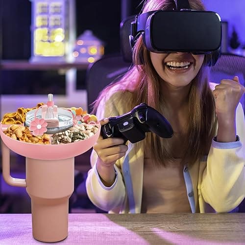 Snack Bowl for Stanley Cup 40 oz with Handle-Perfectly Compatible with Stanley Quencher H2.0 Tumbler 40 oz with Handle, Reusable Silicone Snack Tray, Stanley cup accessories (Pink Snack Bowl) thumbnail 6