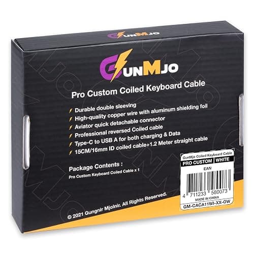 GUNMJO Pro Custom Coiled USB C Cable for Gaming Keyboard, Double-Sleeved Mechanical Keyboard Cable with Detachable Metal Aviator, 1.5M USB-C to USB-A, White Color thumbnail 6