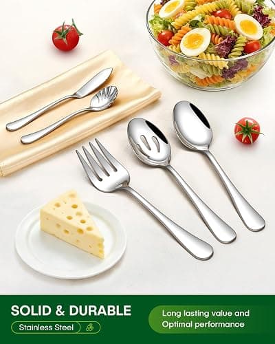 PHILIPALA 65 Piece Silverware Set with Serving Utensils, Stainless Steel Flatware Set for 12 Food Grade Novelty Flatware Cutlery Utensil Set Include Knife Fork Spoon Mirror Polished Dishwasher Safe thumbnail 6