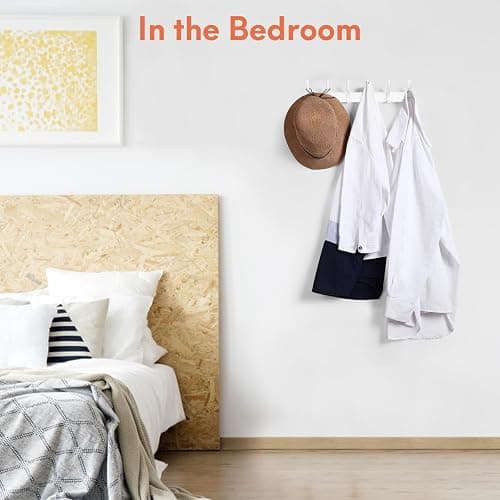 Optish Coat Rack Wall Mount, Coat Hook Wall Mount, Wall Hooks for Hanging, Hat Rack for Walls, Coats Hanger with 12 Hook, Towel Hooks for Bathrooms (2 Pack, White) thumbnail 6