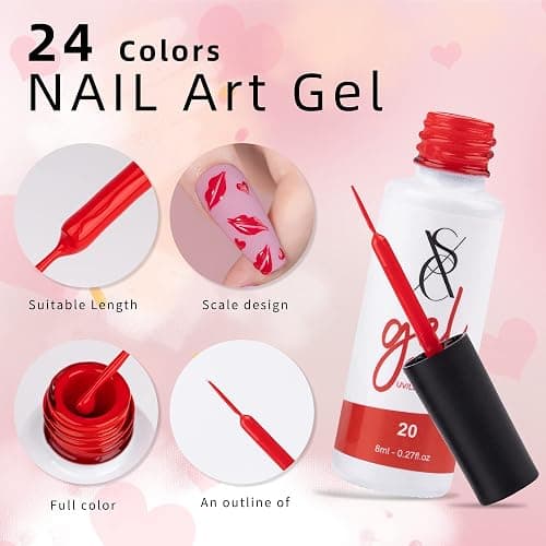SXC Cosmetics 24-Color Gel Liner Set for Nail Art - With Built-in Thin Brush for Swirl Nail Designs and Soak-Off Gel Polish thumbnail 5