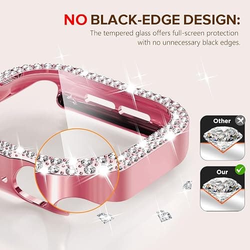 KADES Bling Case for Apple Watch 46mm with Built-in Screen Protector Women | PC+Electroplated, Tempered Glass, Shockproof Bumper, Sparkling Rhinestones Gift, for Series 11 10 (46mm, Pink) thumbnail 4