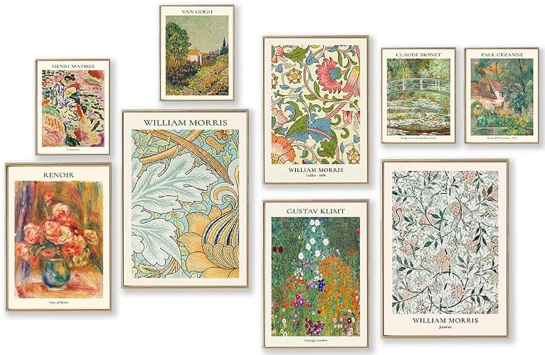 Vintage Eclectic Wall Art Prints Set of 9, Abstract Eclectic Wall Decor Matisse William Morris Van Gogh Monet Maximalist Famous Artist Painting Pictures, Trendy Maximalism Poster for Aesthetic - Image 1