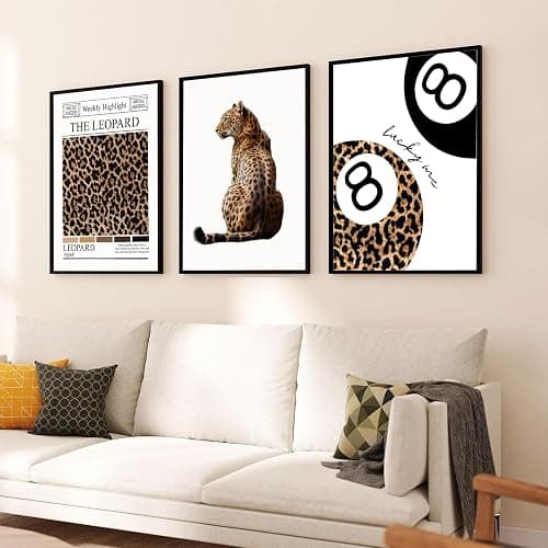 Set of 3 Trendy Leopard Wall Art Funky Lucky 8 Ball Posters Prints Preppy Room Aesthetic Cheetah Wall Decor Pictures for Girls Bedroom Apartment Dorm Unframed 12x16in thumbnail 6