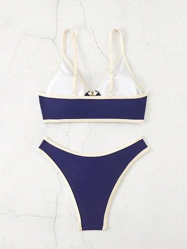 Fanuerg Women's Triangle Bikini Sets Circle Ring Linked Two Piece Swimsuit Color Block Cheeky Bathing Suits thumbnail 3