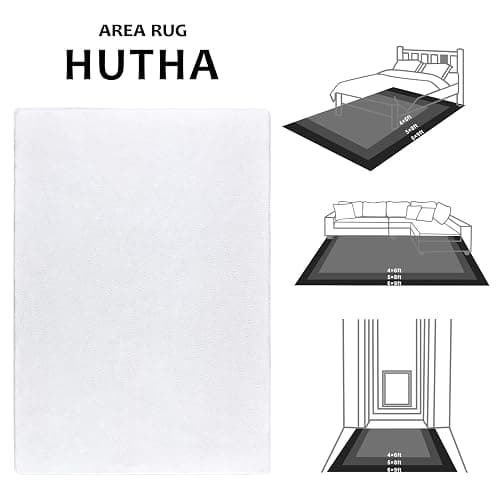 Hutha Large Area Rugs for Bedroom Living Room, 6x9 White Solid Fluffy Super Soft Memory-Foam Furry Bedside Carpets, Modern Indoor Floor Rug Aesthetic Minimalist Rug for Kids Girls Boys Home Decor thumbnail 8