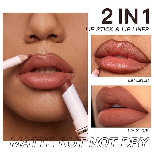 USHAS Lipstick and Lip Liner Combo Set 2 in 1 Waterproof Matte Lipstick pen for Women Lip liner Set Long Lasting with Makeup Set (Y18, Pack of 1) thumbnail 2