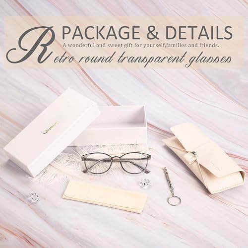 FONHCOO Blue Light Blocking Glasses Women Men Computer Eyeglasses,TR90 Fashion Round Transparent Anti Blue Light Glasses with Anti Eyestrain & UV Glare for Gaming & Reading (Smoke Grey) thumbnail 2