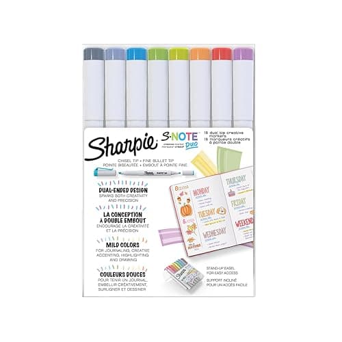 Sharpie S-Note Duo Dual-Tip Creative Highlighters, Assorted Mild Colors, No Bleed, Fine and Chisel Tips, Includes Stand-Up Easel, 16 Count thumbnail 9
