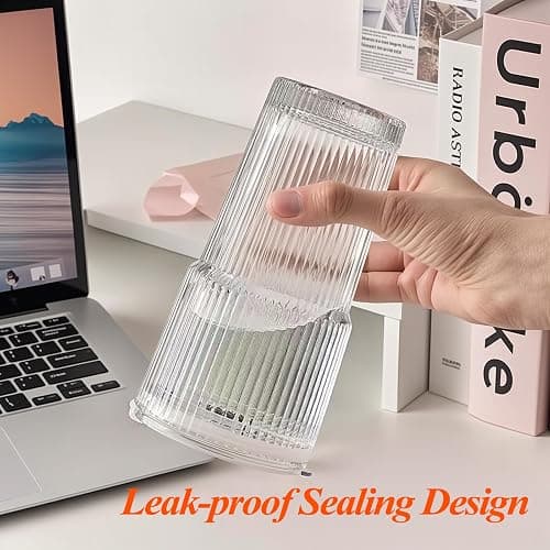 20 oz Ribbed Glass Tumblers with Lids and Straws – Set of 4 Thickened Glassware, Elegant Durable Ribbed Drinking Glasses Bulk for Iced Coffee Cups, Cocktails, Smoothies, Juice, Hot or Cold Beverages thumbnail 5